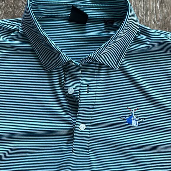 Dunning Golf Performance Polo Teal & Blue Striped Medium - Picture 2 of 5